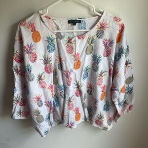 Cynthia Rowley Linen Blend Multicolored Pineapple Summer Top Women’s Small